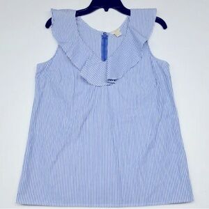 J Crew Womens Size 6 Blue White Striped Ruffle 100% Cotton Poplin Shirt